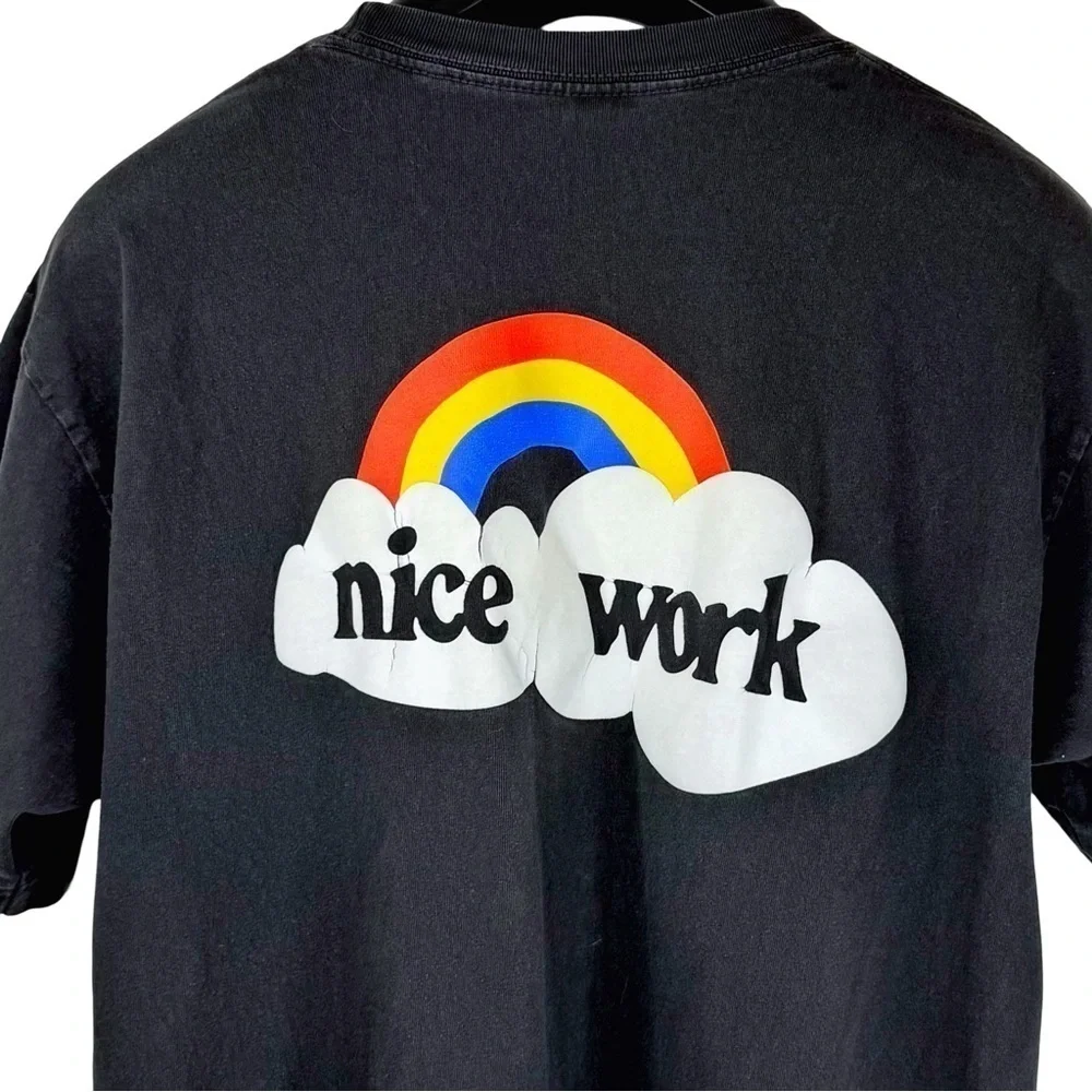 NICE WORK Men's Black Famous NICE WORK Rainbow Logo Crew Neck T-Shirt Size M